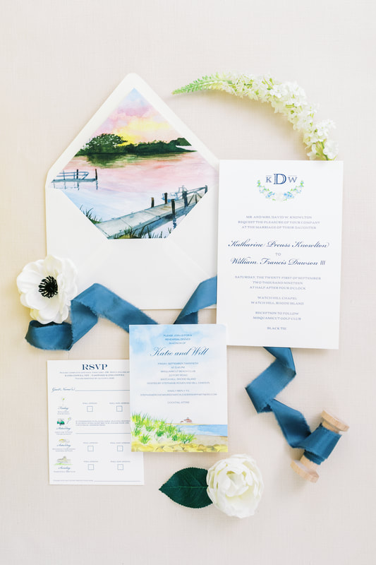 Lake House Watercolor Wedding invitation Set